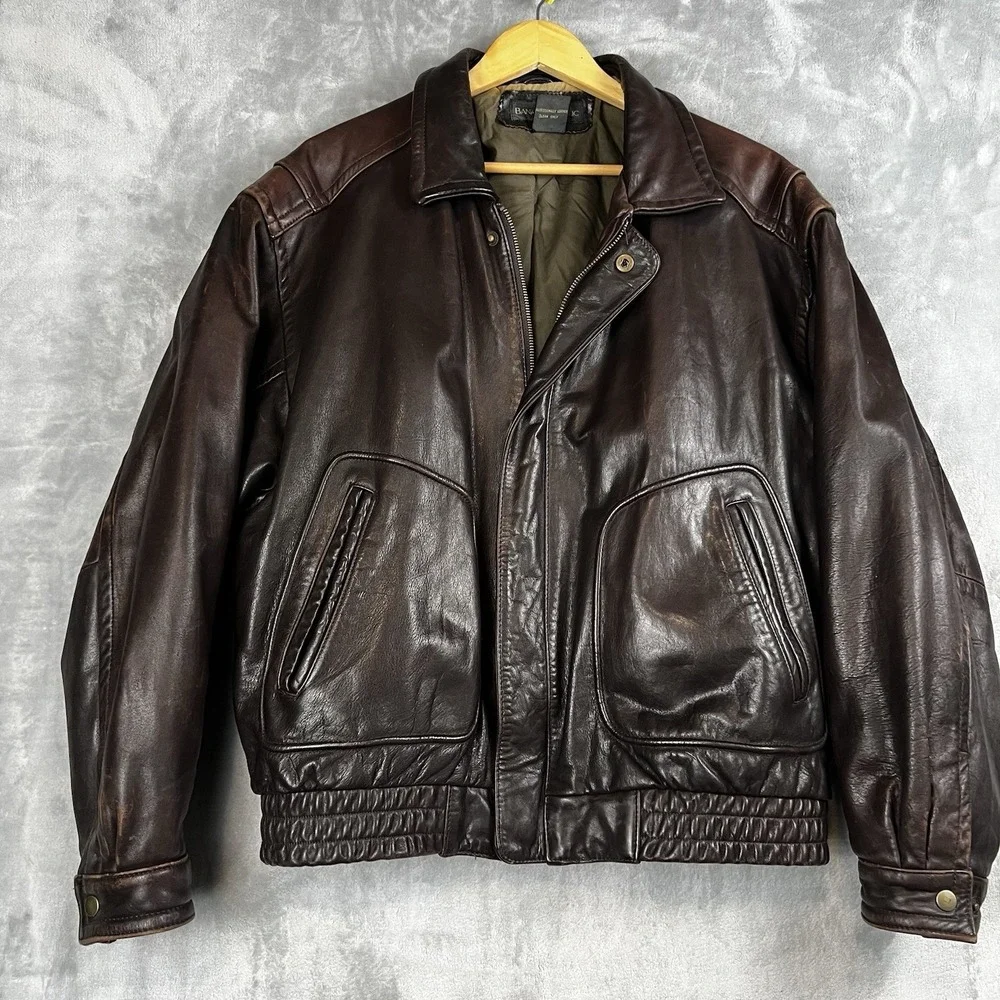 Banana Republic Vintage Leather Flight Jacket Brown Bomber Mens 46 Aviator